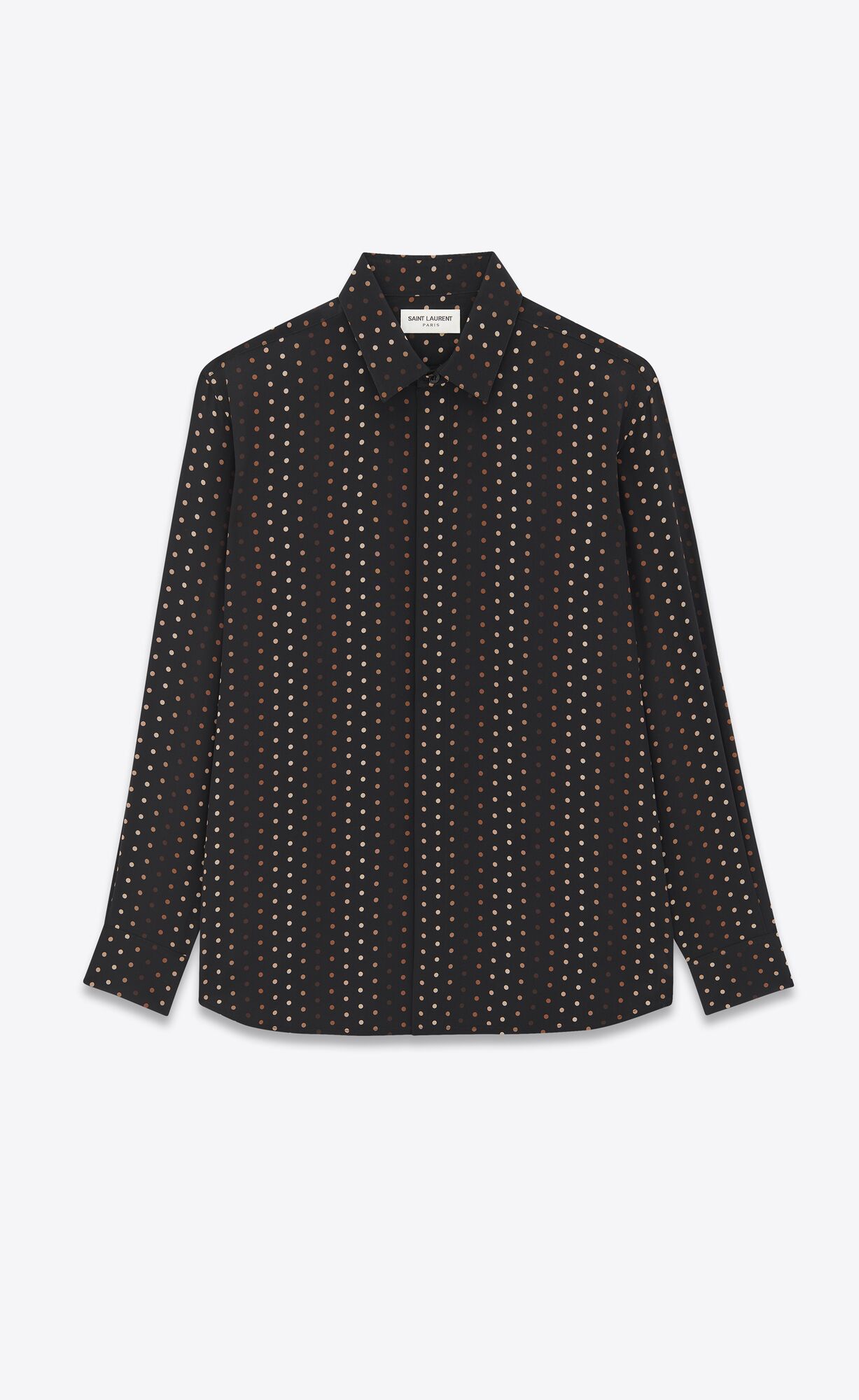 YSL Yves Collar Classic Shirt In Dotted Crepe De Chine Black | VBQXR3792