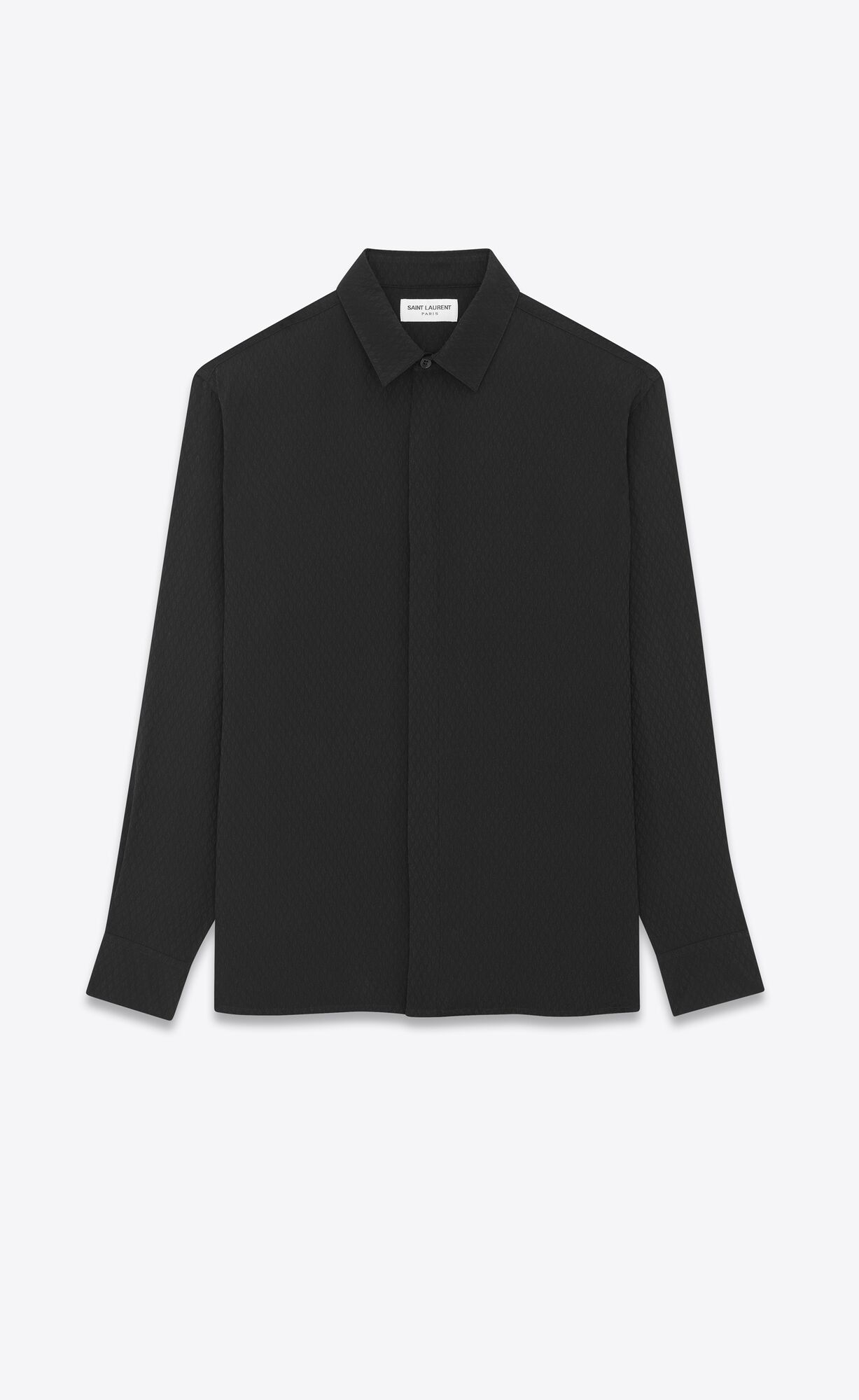 YSL Yves Collar Classic Shirt In Matte And Shiny Silk Black | ELSOU3892