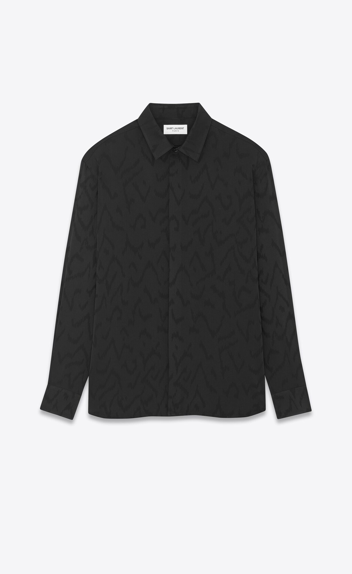 YSL Yves Collar Classic Shirt In Matte And Shiny Silk Black | PNBGL0375