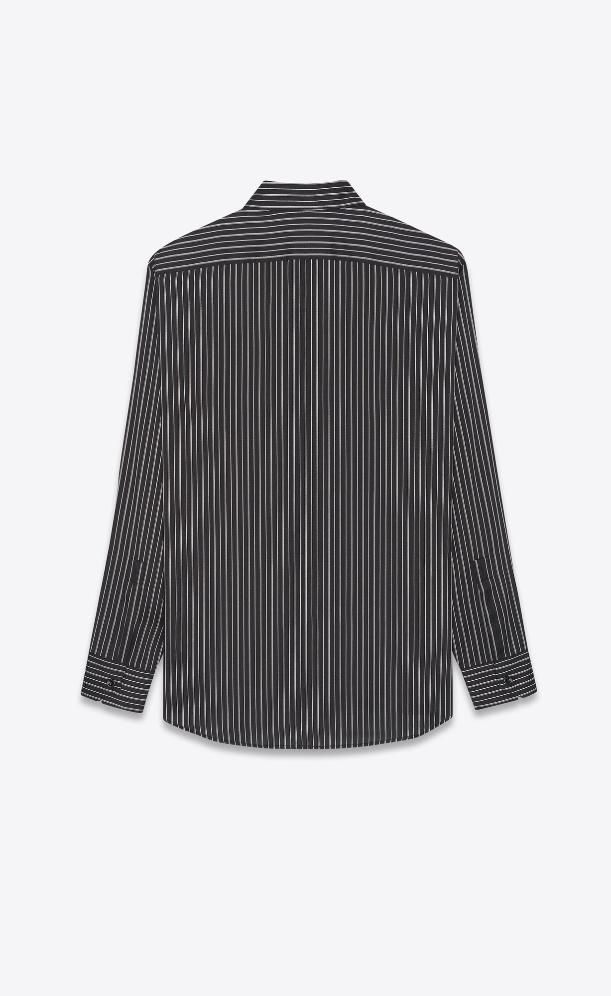 YSL Yves Collar Classic Shirt In Striped Silk Noir Craie | VHTCF5714