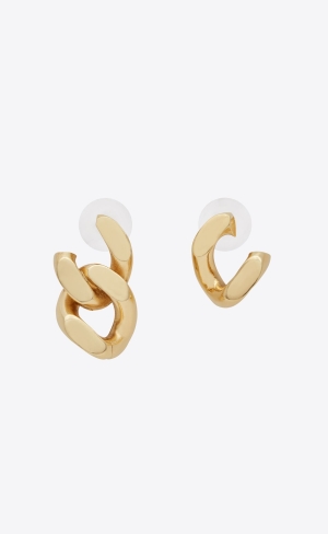 YSL Asymmetrical Curb Chain Earrings In Metal Brass Gold | XDLZJ5674