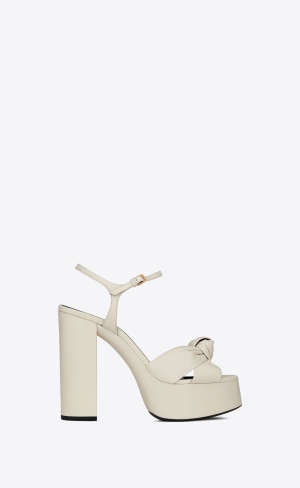 YSL Bianca Platform Sandals In Smooth Leather Pearl | YUVHP8125