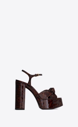 YSL Bianca Platform Sandals In Tortoiseshell Patent Leather Naturel | KILEM1348