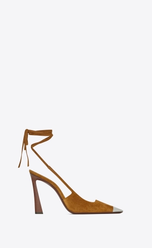 YSL Blade Slingback Pumps In Suede Ocre | YGVHC1564