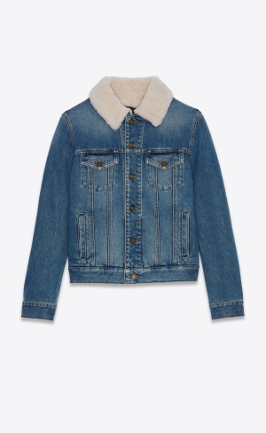 YSL Boyfriend Jacket In Used '70s Blue Denim And Shearling Used 70'S Blue | MOLCW7083