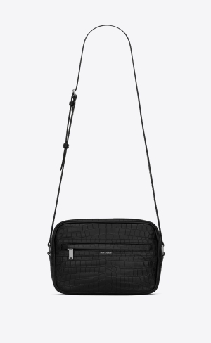 YSL Camp Camera Bag In Crocodile-embossed Leather Black | TQJZU0693