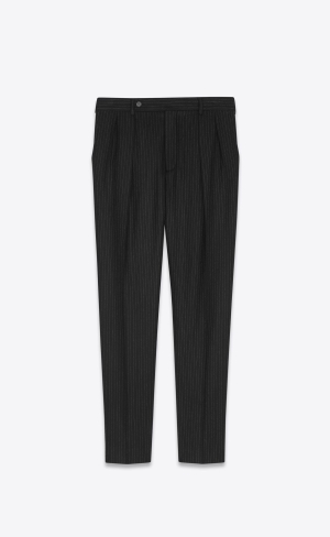 YSL Carrot-fit Pants In Pinstripe Wool Noir Craie | SFLVJ5864