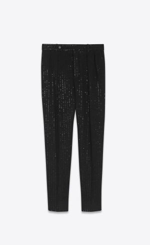 YSL Carrot-fit Pants In Sequined Tweed Noir Brilliant | EWFSP2897