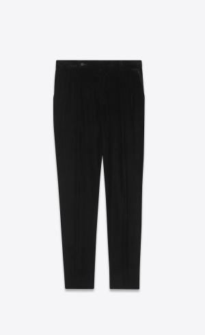 YSL Carrot-fit Pants In Shimmering Velvet Noir Brillant | MZUSC8759