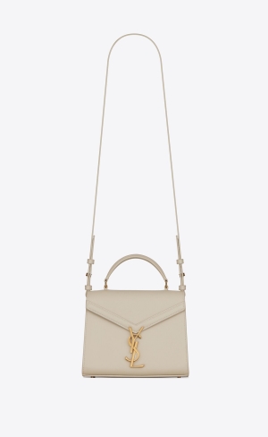 YSL Cassandra Mini Top Handle Bag In Grain De Poudre Embossed Leather Blanc Vintage | CTUBR9324