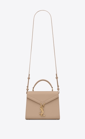 YSL Cassandra Mini Top Handle Bag In Grain De Poudre Embossed Leather Dark Beige | HPJIM0739