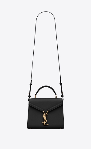 YSL Cassandra Mini Top Handle Bag In Grain De Poudre Embossed Leather Black | MKDYR0678