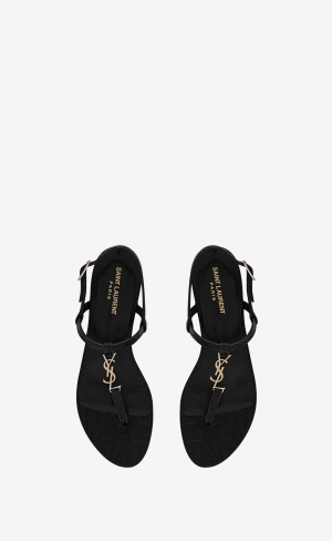 YSL Cassandra Sandals In Crocodile-embossed Leather Black | OUCWL8256