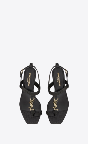 YSL Cassandra Sandals In Crocodile-embossed Leather Noir | ZTSRC7013