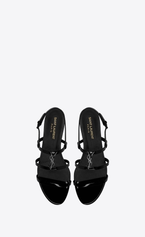 YSL Cassandra Sandals In Patent Leather Black | JEWKD4205