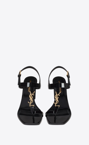 YSL Cassandra Sandals In Patent Leather Black | KBXZN7084