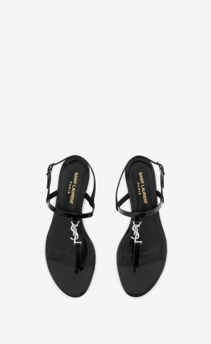 YSL Cassandra Sandals In Patent Leather Black | WISNR9245