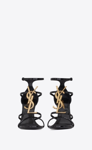 YSL Cassandra Sandals In Patent Leather Noir | YAFNB9743