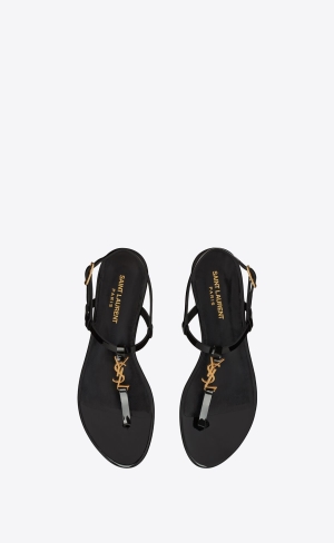 YSL Cassandra Sandals In Patent Leather Black | YFUXO8374