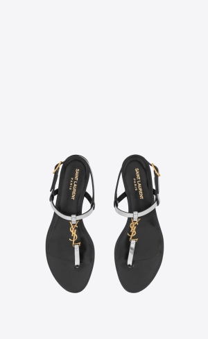 YSL Cassandra Sandals In Reflective Leather Argent | SATWJ2861