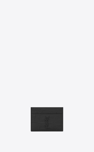 YSL Cassandre Card Case In Crocodile-embossed Leather Black | VLZTA8634