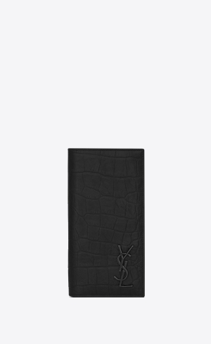 YSL Cassandre Continental Wallet In Crocodile-embossed Leather Black | SNPMT2793