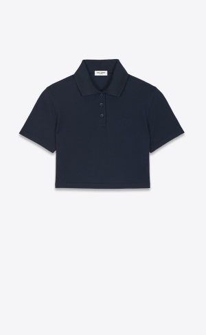 YSL Cassandre Cropped Polo Shirt Marine | YTRXW4670