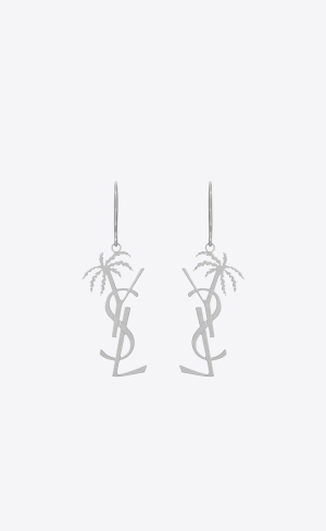 YSL Cassandre Palm Earrings In Metal Mirror | YVFKH3105