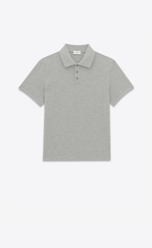 YSL Cassandre Polo Shirt In Cotton Piqué Gris Chine | NTOVK9301