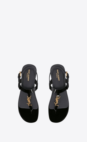 YSL Cassandre Sandals In Patent Leather Black | GSOFU9218