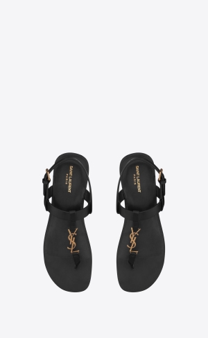 YSL Cassandre Sandals In Smooth Leather Black | JQIMO3628