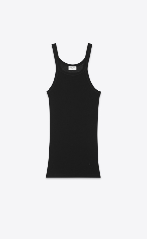 YSL Cassandre Tank Top In Ribbed Jersey Black | KDYAQ4519