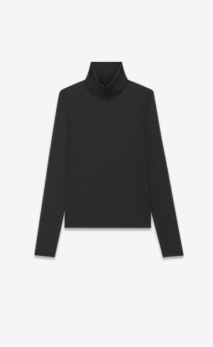 YSL Cassandre Turtleneck Top In Silk Jersey Black | AEVRW3079