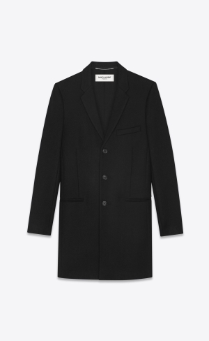 YSL Chesterfield Coat With Pointed Lapels In Wool Black | WXQAN9135