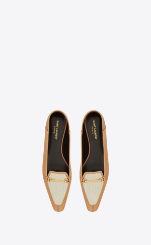 YSL Chris Slippers In Vegetable-tanned Leather And Canvas Gold And Ivory | NVPZM9201