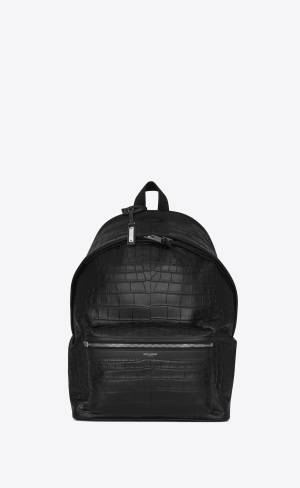 YSL City Backpack In Crocodile-embossed Leather Black | PMDYU5960