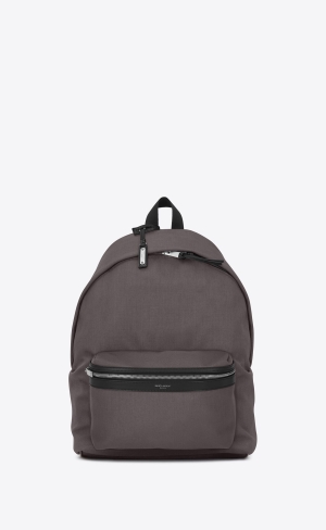 YSL City Backpack In Nylon Canvas And Leather Storm | XCOYW6587