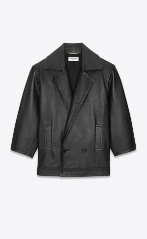 YSL Coat In Drummed Lambskin Black | ZOPDV5632