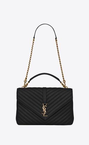 YSL College Large Chain Bag In Quilted Leather Black | BAWRK7134