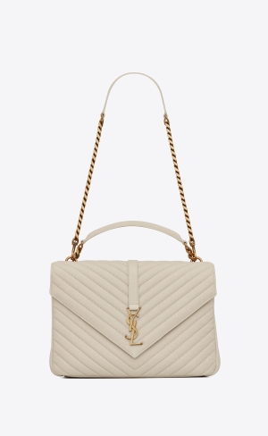 YSL College Large Chain Bag In Quilted Leather Blanc Vintage | TSNHC1369