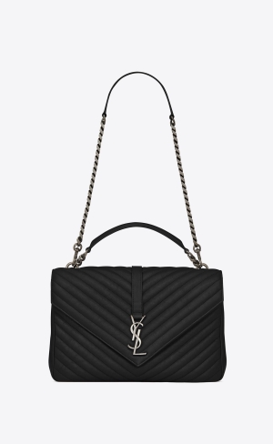 YSL College Large Chain Bag In Quilted Leather Black | WBRXT9876