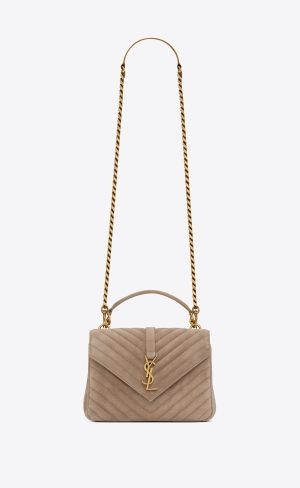 YSL College Medium Chain Bag In Quilted Suede Taupe | AWHFG5283