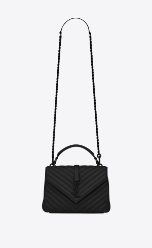 YSL College Medium Chain Bag In Quilted Leather Black | LZGBN2139