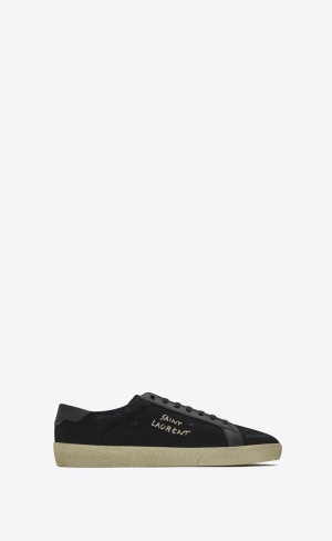 YSL Court Classic Sl/06 Embroidered Sneakers In Canvas And Smooth Leather Black | GUOKL1075