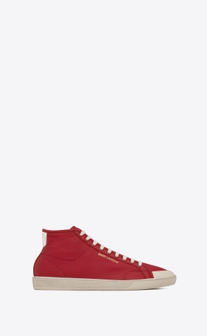 YSL Court Classic Sl/39 Mid-top Sneakers In Nylon And Leather Red And Coffe White | HRLKS3692