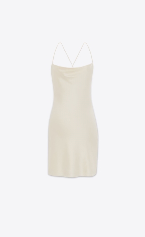 YSL Cowl Back Dress In Silk Satin Craie | YPOVA0468