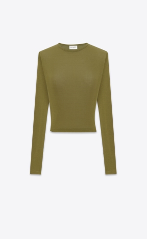 YSL Cropped Top In Jersey Vert Mousse | SNZQH3529