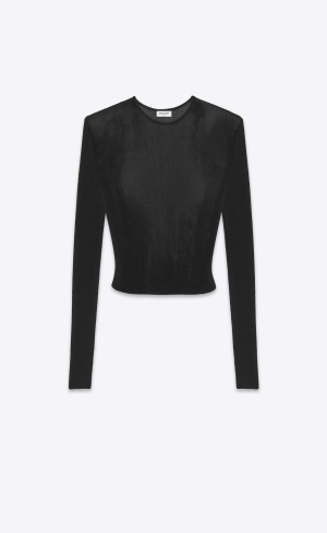 YSL Cropped Top In Ribbed Knit Black | NICTZ5082