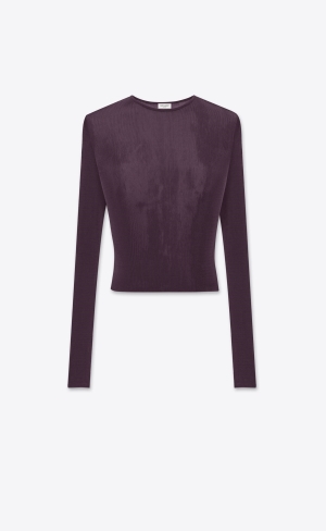 YSL Cropped Top In Ribbed Knit Prune | HAUKB4617