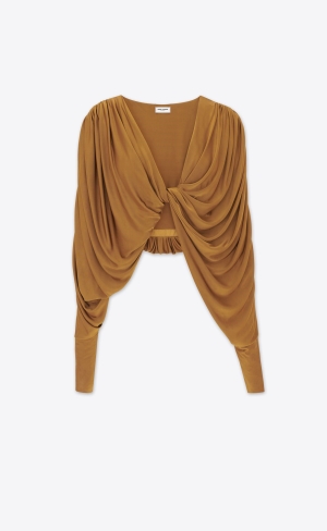 YSL Cropped Top In Shiny Jersey Camel | TYGBZ7152